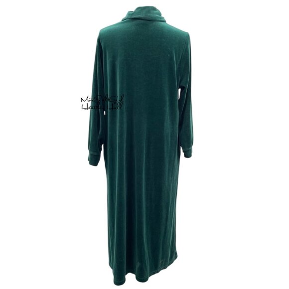 Draper's & Damon's Green Velour Long Sleeve Zip Front Lounge Dress Robe PM - Picture 4 of 6